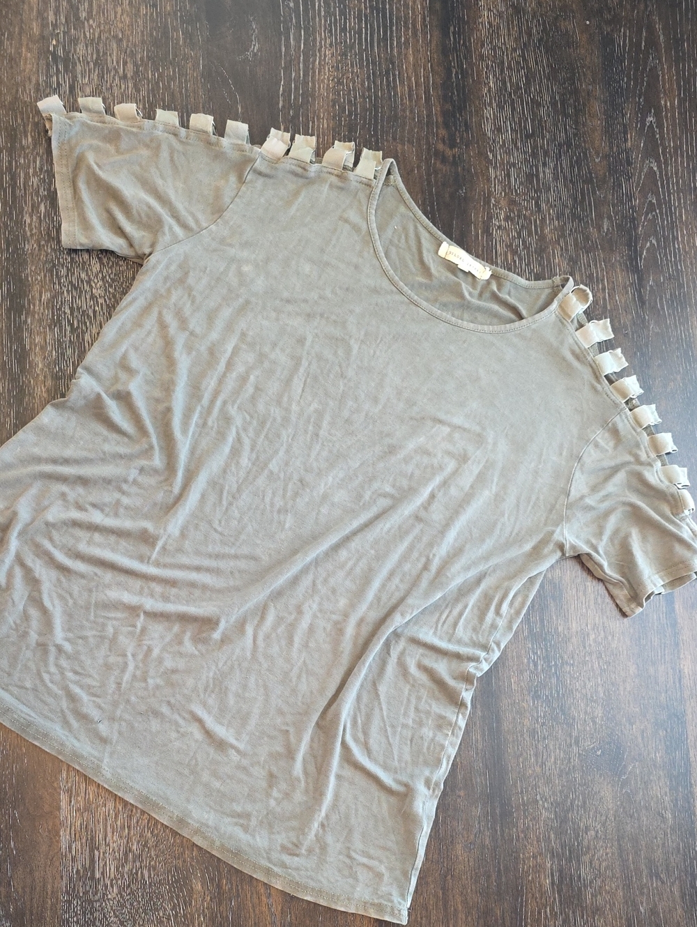 Gilded Intent Olive Cutout Shoulder Short Sleeve Tee